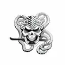 samurai skull with snake inside the eyes tattoo design idea