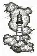 black lighthouse with black clouds surrounding tattoo design idea