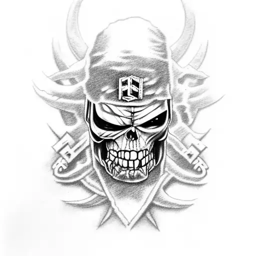 Caveira wearing an Iron Maiden t-shirt tattoo design idea