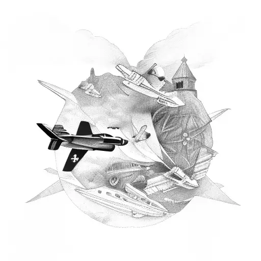 aeroplane and a swallow  tattoo design idea
