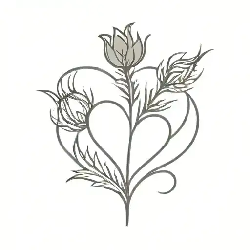A minimalist tattoo of a heart intertwined with a thistle, a national flower of Scotland, symbolizing the client's love for Scotland and love in general tattoo design idea