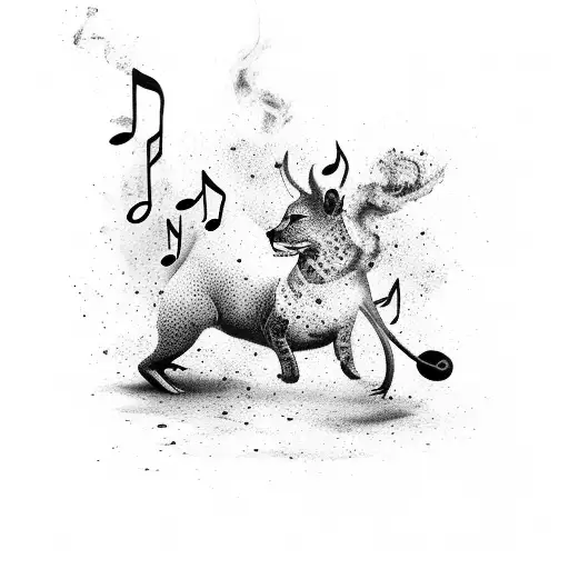 A smoke-filled dance floor with water splashes and musical notes, featuring African wildlife silhouettes tattoo design idea