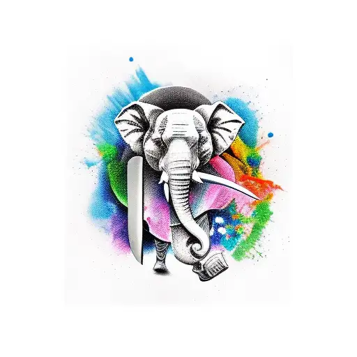 chef knife elphant tattoo design idea