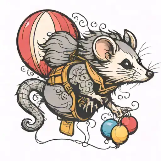 opossum balloon floating away tattoo design idea