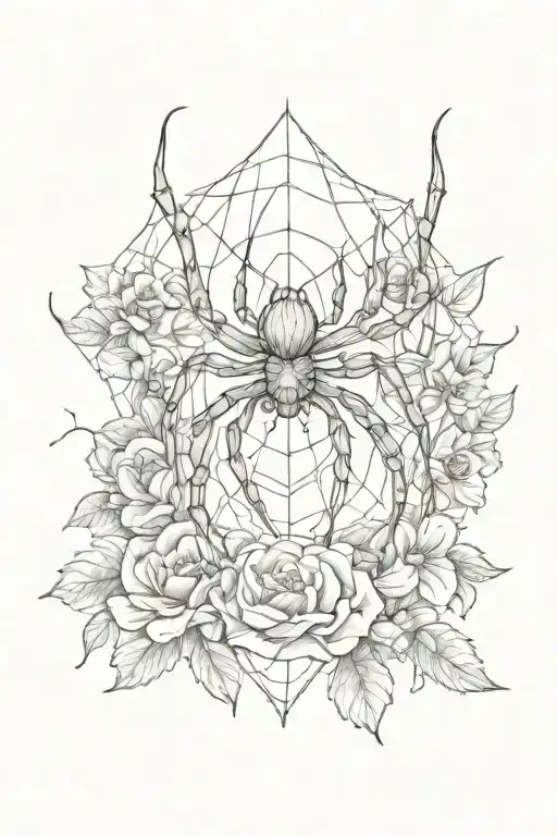 spider with a heart and flowers and Halloween design tattoo design idea