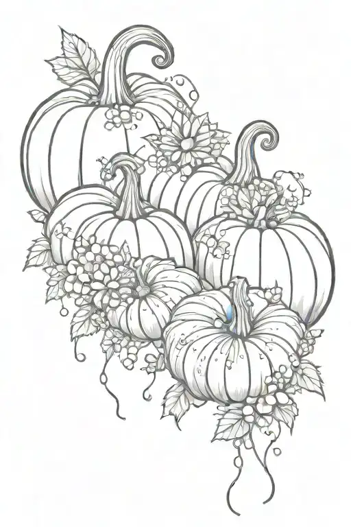 pumpkins with some flowers and little spiders hanging tattoo design idea