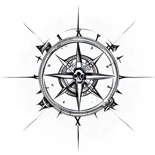 world map with a skull and compass rose and a pirate ship tattoo design idea