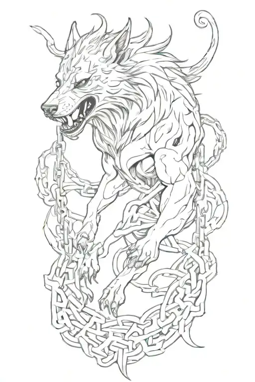 fenrir breaking chains tattoo design idea