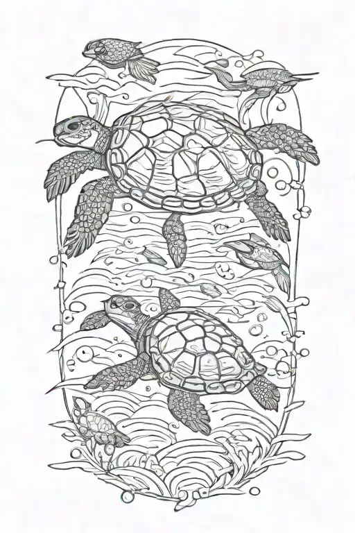 see turtle swimming tattoo design idea