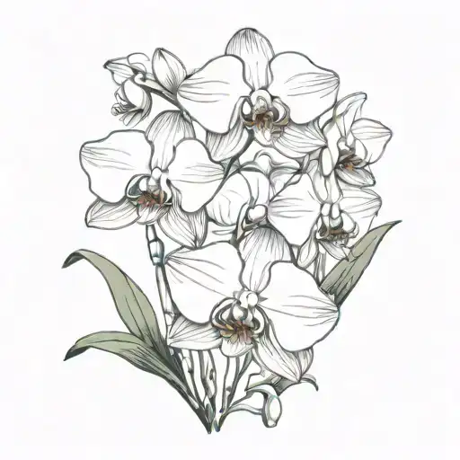 orchid flower with leaves  tattoo design idea