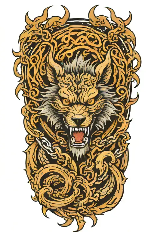 fenrir breaking chains tattoo design idea