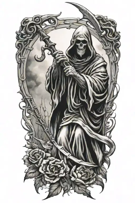 grim reaper holding scythe tattoo design idea