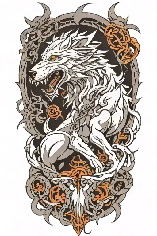 fenrir breaking chains tattoo design idea