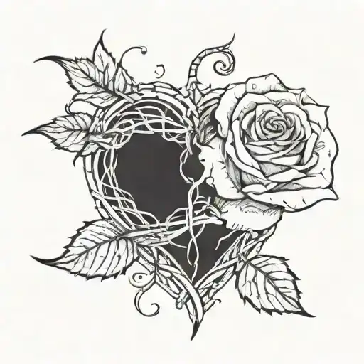 A broken heart intertwined with a rose to symbolize the love for your ex that you can't forget tattoo design idea