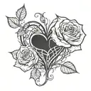A broken heart intertwined with a rose to symbolize the love for your ex that you can't forget tattoo design idea