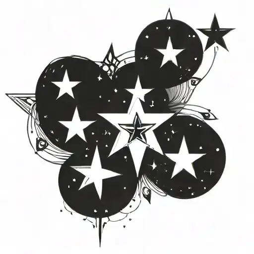 Tattoo design of 5 identical stars, black ink, minimalistic, high contrast, clean lines, precise details, monochrome, sy tattoo design idea
