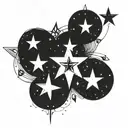 Tattoo design of 5 identical stars, black ink, minimalistic, high contrast, clean lines, precise details, monochrome, sy tattoo design idea