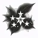 Tattoo design of 5 identical stars, black ink, minimalistic, high contrast, clean lines, precise details, monochrome, sy tattoo design idea