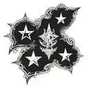 Tattoo design of 5 identical stars, black ink, minimalistic, high contrast, clean lines, precise details, monochrome, sy tattoo design idea