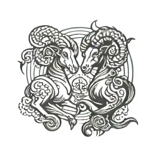 aries and aquarius zodiac sign tattoo design idea