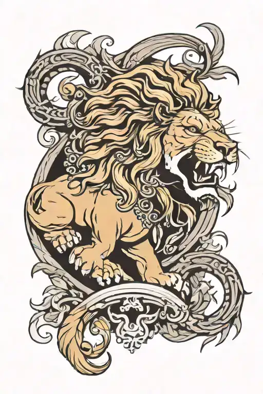 greek gods and lion roaring tattoo design idea