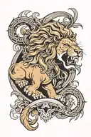 greek gods and lion roaring tattoo design idea