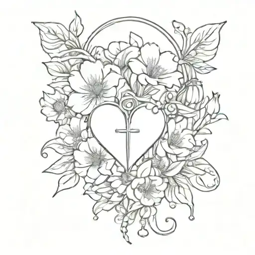 A bouquet of flowers intertwined with a heartbeat line, representing the nurturing nature of a nurse tattoo design idea
