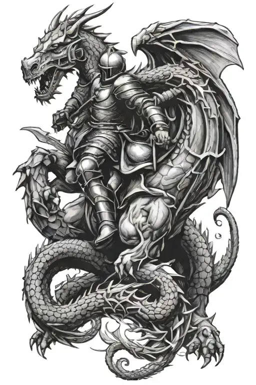 Knight fighting against dragon tattoo design idea