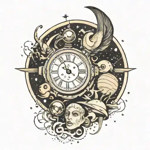 wild weird vintage space and time tattoo design idea