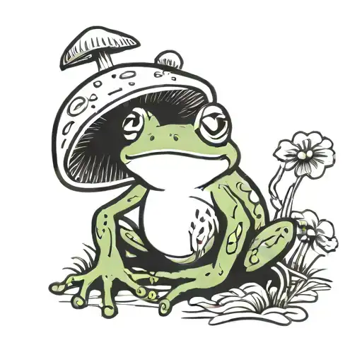 smile cute frog mushroom tattoo design idea