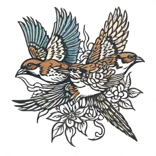 2 sparrows flying tattoo design idea