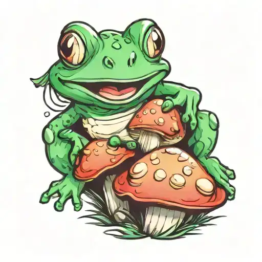 smile cute frog mushroom tattoo design idea