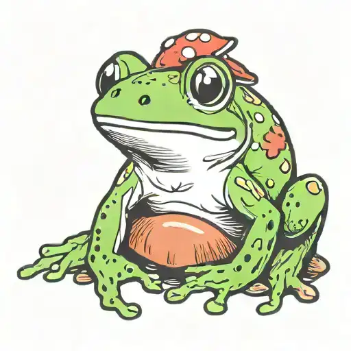 smile cute frog mushroom tattoo design idea