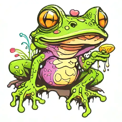 smile cute frog mushroom tattoo design idea