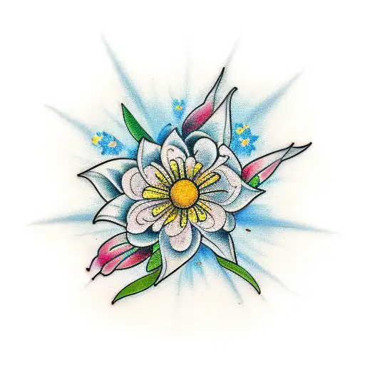 edelweiss flower with stem tattoo design idea