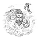Poseidon with trident, mermaid,fury, storm, sea, sharks and stingray  tattoo design idea