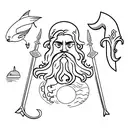 Poseidon with trident, mermaid,fury, storm, sea, sharks and stingray  tattoo design idea