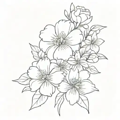 April, June, May, July birth flower bouquet tattoo design idea