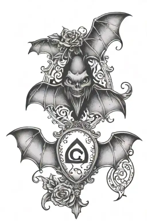 bat with Ouija planchette tattoo design idea