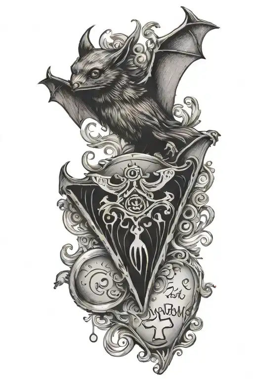 bat with Ouija planchette tattoo design idea