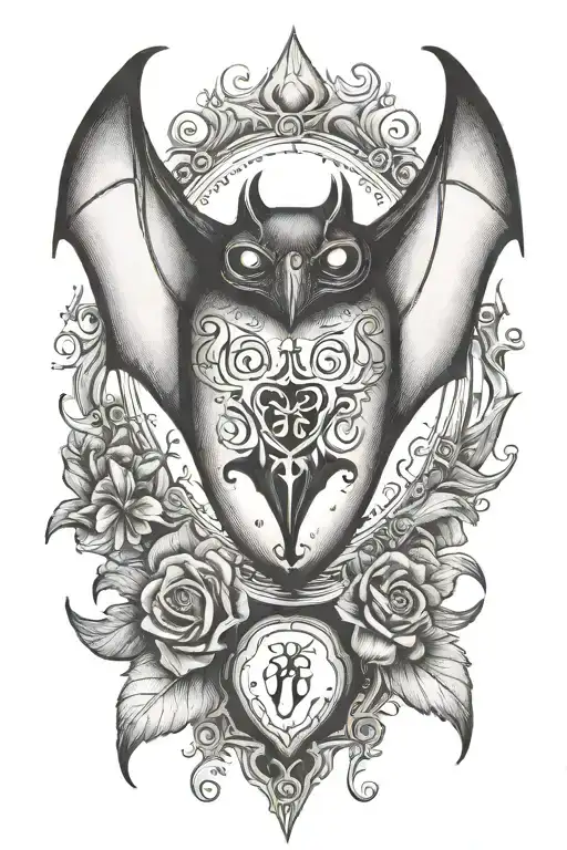 bat with Ouija planchette tattoo design idea