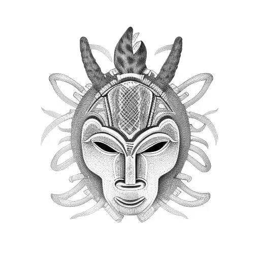 African tribal mask intertwined with elements of nature tattoo design idea