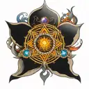 seven chakras inside cybersecurity symbol  tattoo design idea