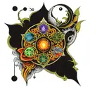 seven chakras inside cybersecurity symbol  tattoo design idea