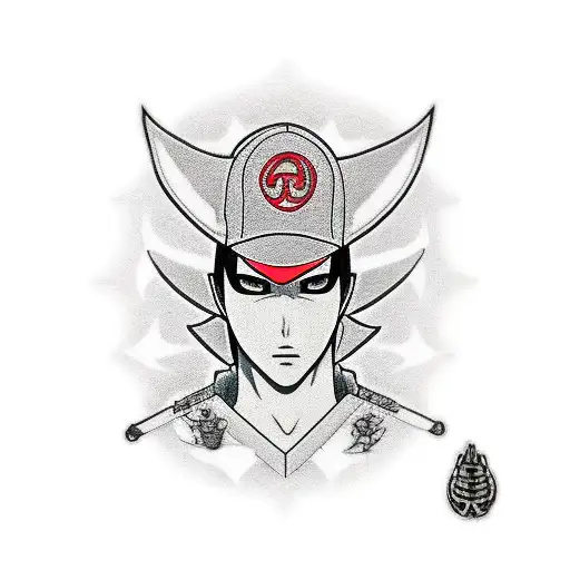 itachi wearing techwear gear tattoo design idea