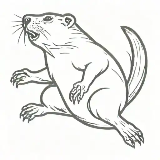 a screaming groundhog holding a MacBook in his left paw and showing his middle finger with the other paw tattoo design idea