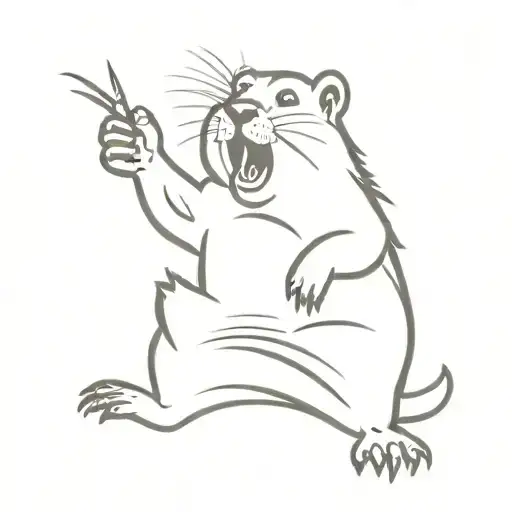 a screaming groundhog holding a MacBook in his left paw and showing his middle finger with the other paw tattoo design idea