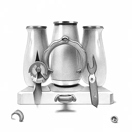 A beer mug surrounded by tools and gear tattoo design idea