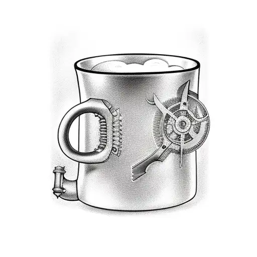 A beer mug surrounded by tools and gear tattoo design idea