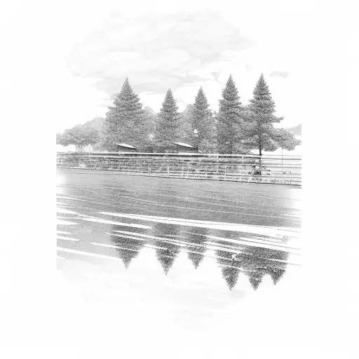 A race track circuit blending into a serene lake scene tattoo design idea